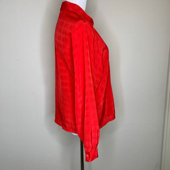 Red Vtg Checkered Texture Blouse Sz 10 - Picture 4 of 9